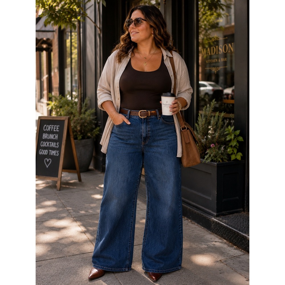 Abercrombie & Fitch Curve Love Wide Leg High Rise Jeans Womens 33/16S Dark Blue